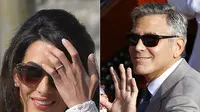 Pasangan George Clooney dan Amal Alamuddin kompak memamerkan cincin pernikahan di jari manis mereka.