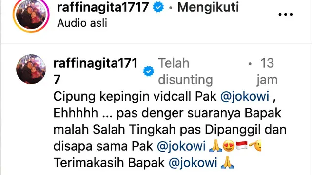 Unggahan Raffi Ahmad. (Foto: Dok. Instagram @raffinagita1717)