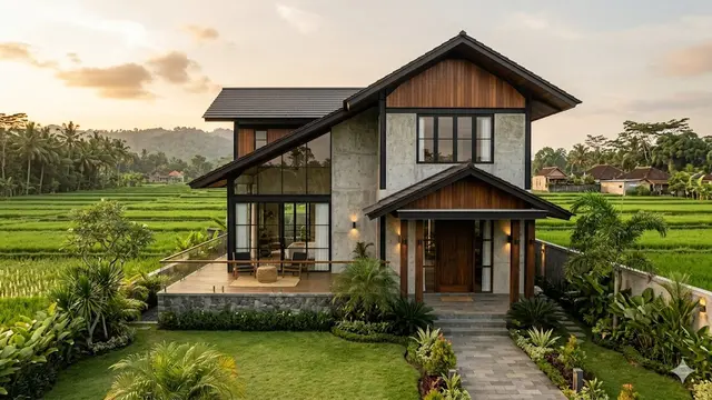 Inspirasi Fasad Rumah Desa Ala Juragan Sawah