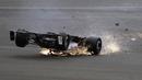 Mobil pebalap Alfa Romeo, Zhou Guanyu, mengalami kecelakaan saat beraksi pada F1 GP Inggris di Sirkuit Silverstone, Inggris. (AP/Frank Augstein)