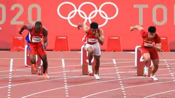 Sprinter muda Indonesia itu harus puas hanya menempati peringkat kelima dalam heat 4 round 1 cabang atletik nomor lari 100 meter putra Olimpiade Tokyo 2020 di Olympic Stadium, Tokyo, Sabtu (31/7/2021). (Dok NOC Indonesia)