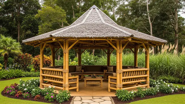 Gazebo Bambu dengan Tempat Duduk