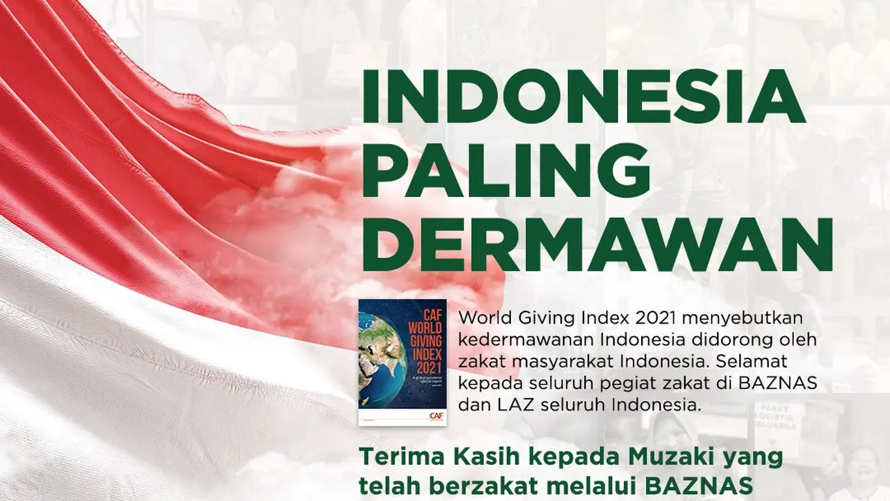 BAZNAS Apresiasi Indonesia Jadi Negara Paling Dermawan Sedunia.