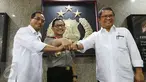 Menhub Budi Karya Sumadi, Kapolri Jenderal Tito Karnavian dan Menkominfo Rudiantara usai menggelar sosialisasi melalui video conference terkait tarif taksi online dengan sejumlah Pemda, di Mabes Polri, Jakarta, Selasa (21/3). (Liputan6.com/Helmi Afandi)
