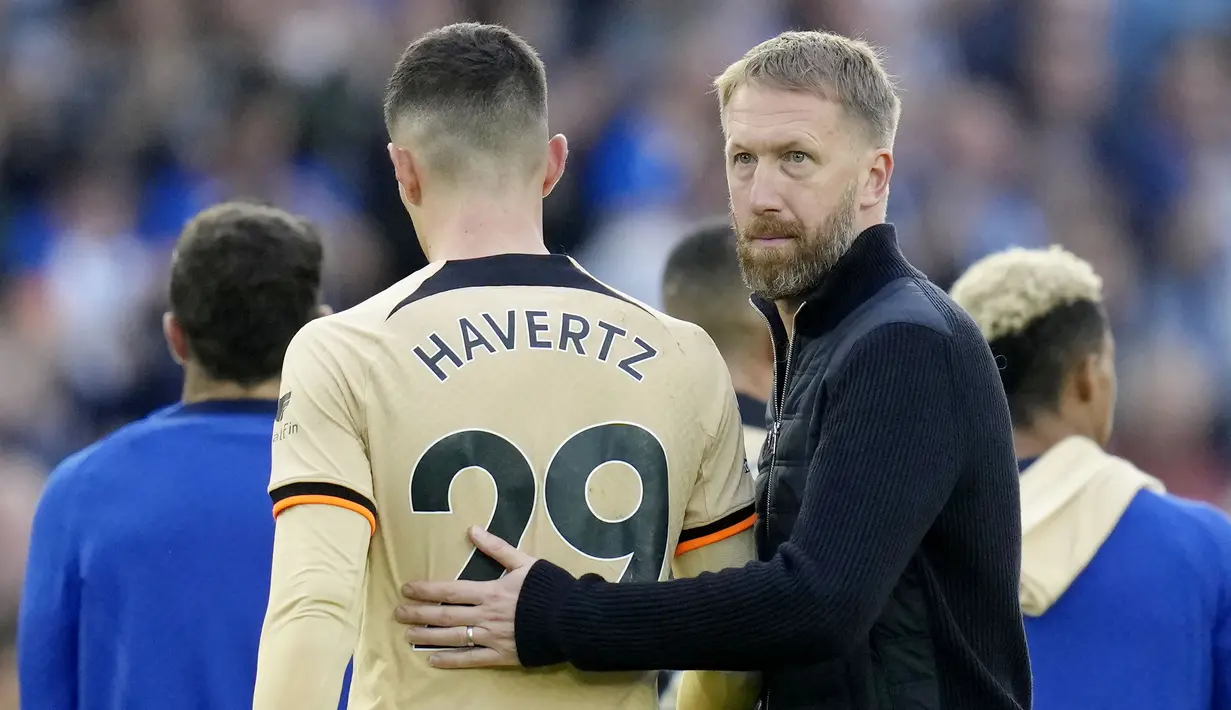 Duel Brighton & Hove Albion kontra Chelsea menjadi ajang reuni yang menyakitkan bagi Graham Potter. Dia kalah melawan mantan klub yang dibesarkannya. (AP/Kirsty Wigglesworth)