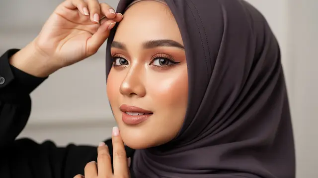 Styling hijab Lebaran yang cocok untuk wajah bulat agar terlihat tirus di foto/Gemini AI
