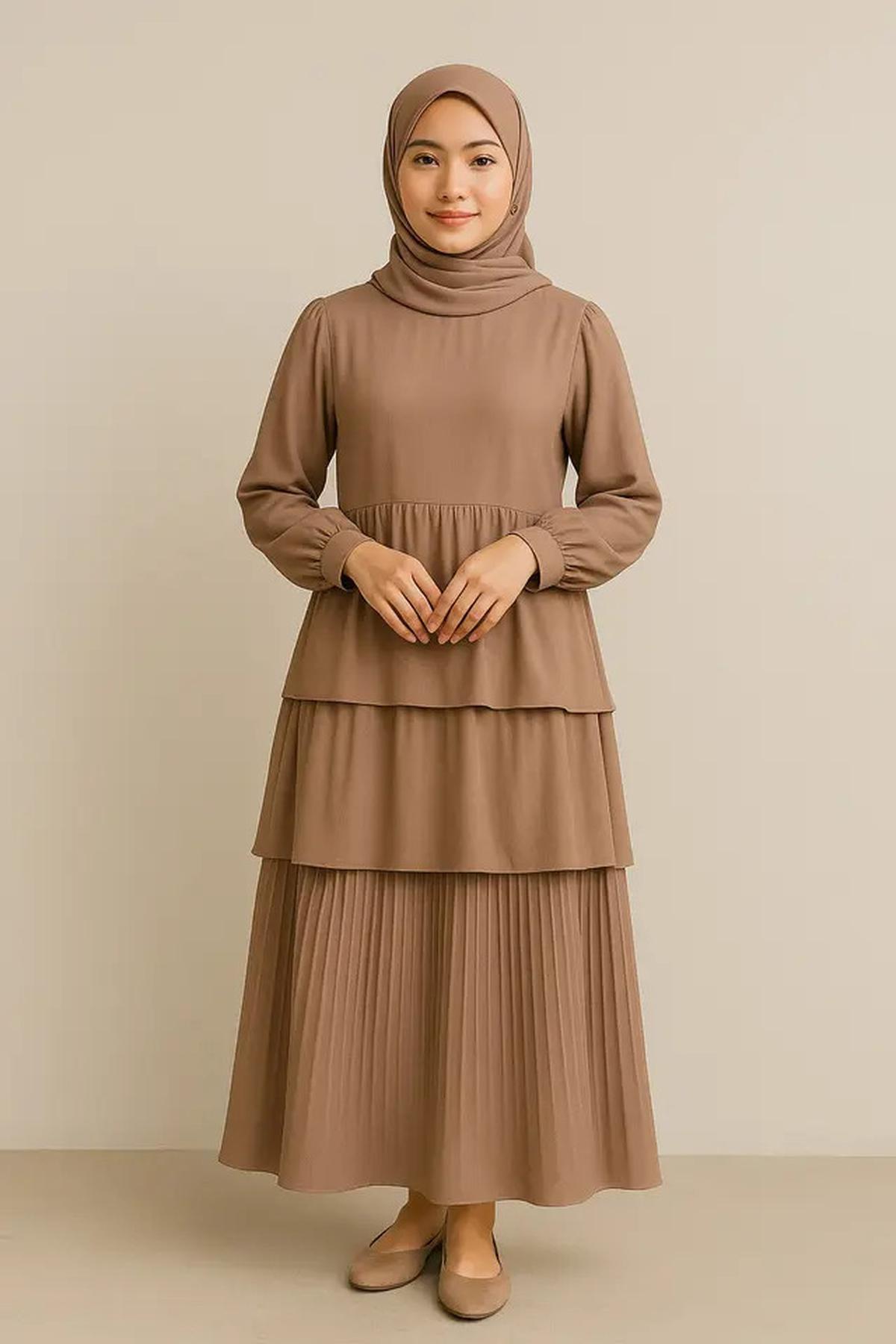 7 Model Gamis Kombinasi Plisket untuk Outfit Sehari-hari