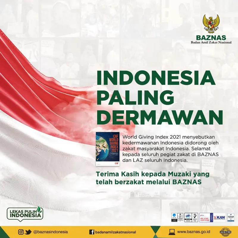 BAZNAS Apresiasi Indonesia Jadi Negara Paling Dermawan Sedunia.