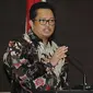 Wakil Ketua MPR Mahyudin saat memberi sambutan dalam acara Halal bi Halal dengan para pegawai Setjen MPR.