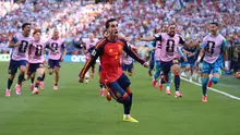 Selebrasi Ferran Torres usai mencetak gol untuk Timnas Spanyol saat melawan Timnas Argentina dalam laga final Piala Dunia 2026 di Metlife Stadium, New Jersey, Senin (20/7/2026). (AFP/David Ramos)