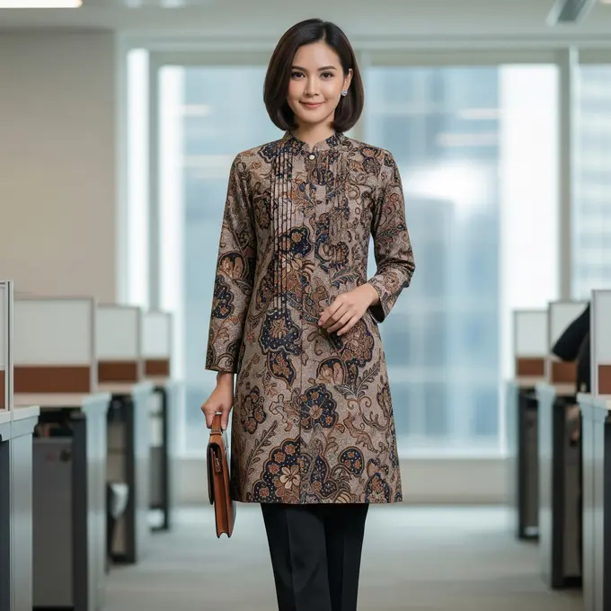 Atasan Batik Wanita Elegan Panjang Terbaru (Image by Gemini AI)