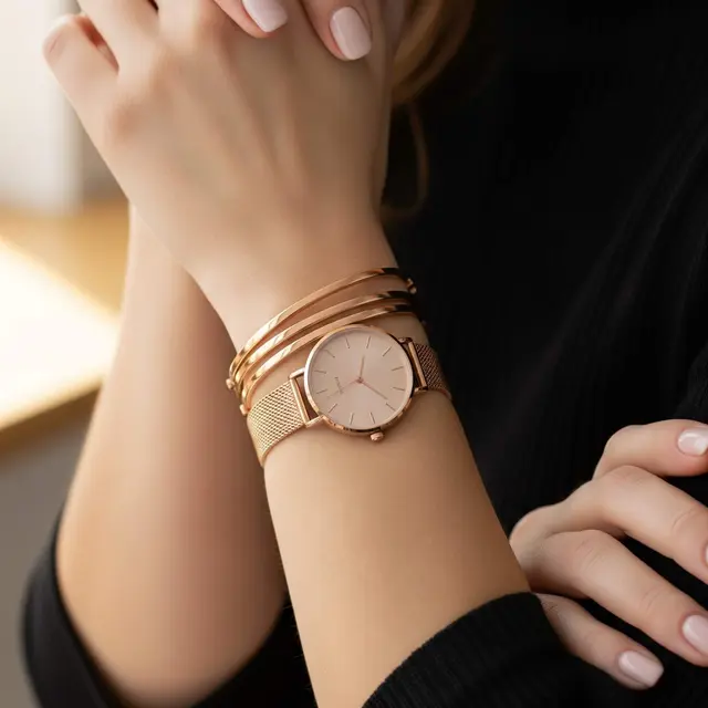 Padu Padan Jam Tangan Rose Gold dengan Gelang Warna Senada