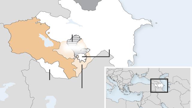 Peta konflik Nagorno-Karabakh antara Azerbaijan dan Armenia. (Sumber Kementerian Pertahanan Rusia)