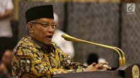 Ketua PBNU Said Aqiel Siradj memberikan sambutan saat acara buka puasa bersama di Jakarta, Rabu (14/5/2019). Acara buka puasa tersebut dihadiri sejumlah tokoh-tokoh dan petinggi partai politik. (Liputan6.com/Johan Tallo)