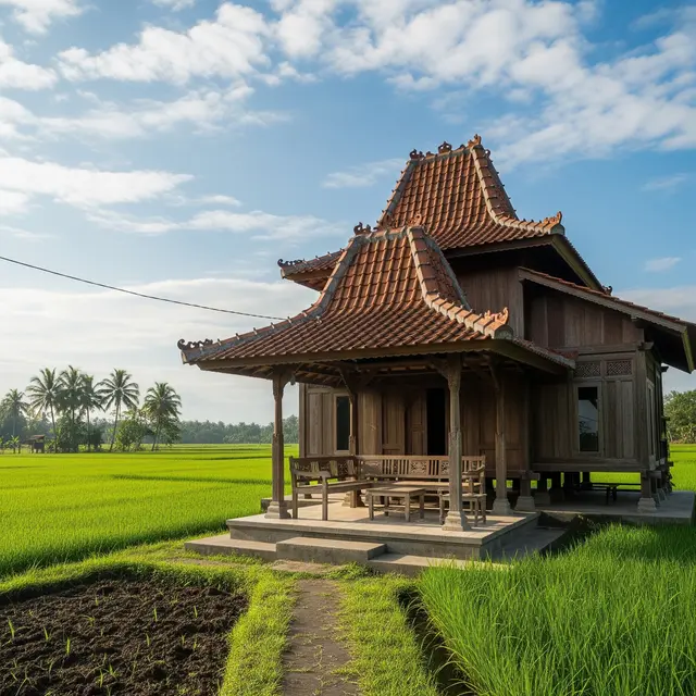 Rumah Sederhana di Desa dengan Pemandangan Sawah