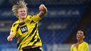 Erling Haaland mengalami kenaikan nilai banderol sebanyak 30 juta euro. Pemain andalan Borussia Dortmund tersebut tercatat memiliki kisaran harga sebesar 100 juta euro di awal tahun 2021 dan meroket menjadi 130 ribu euro. (Foto: AFP/Pool/Ina Fassbender)