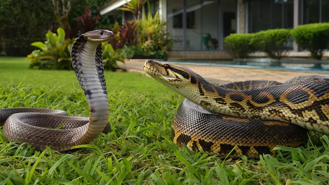 Ular Kobra vs Piton, Mana yang Lebih Bahaya saat Masuk Lingkungan Rumah/ Ilustrasi AI