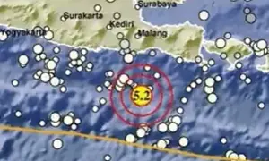 Gempa Magnitudo 5,2 mengguncang Kabupaten Malang, Jawa Timur, Senin (14/9/2026). (Liputan6.com/ Dok BMKG)