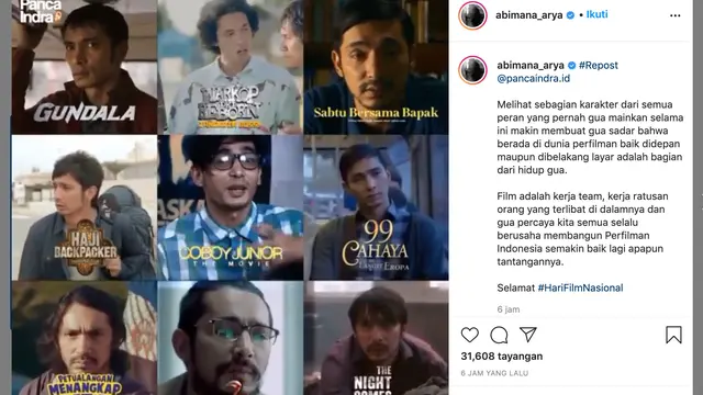 Unggahan Abimana Aryasatya. (Foto: Instagram @abimana_arya)