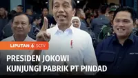 Presiden Jokowi meninjau fasilitas produksi amunisi PT Pindad di Turen, Kabupaten Malang, Jawa Timur, pada Senin (24/07) siang. Keberadaan presiden bersama-sama dengan Menteri Pertahanan Prabowo Subianto dan Menteri BUMN Erick Thohir sempat dipertany...