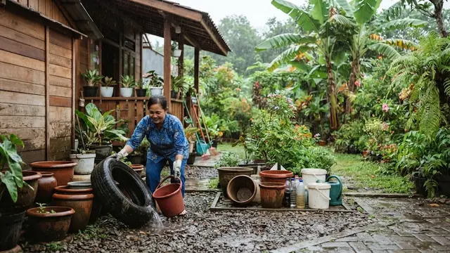 Cara Mengurangi Risiko Nyamuk Berkembang Biak di Pekarangan Saat Musim Hujan/AI Generated