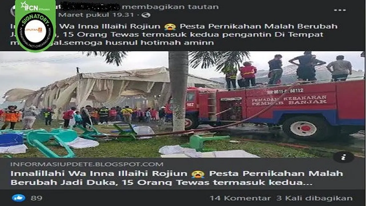 Gambar Tangkapan Layar Foto yang Diklaim 15 Orang Tewas Saat Kebakaran di Pesta Pernihakan (sumber: Facebook).