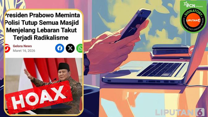 Cek Fakta: Hoaks Artikel Presiden Prabowo Minta Polisi Tutup Semua Masjid Jelang Lebaran karena Takut Radikalisme