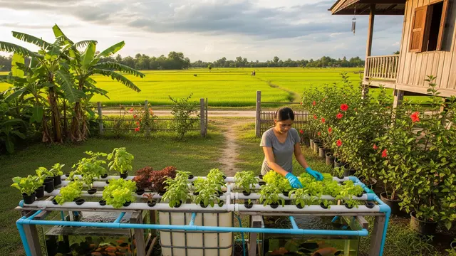 Aquaponik dan Hidroponik di Rumah Dekat Sawah