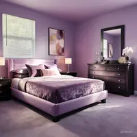 Kamar tidur dengan cat warna ungu lavender (Image by Meta AI)