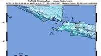 Peta lokasi gempa yang dirasakan warga Pandeglang. (bmkg.go.id)