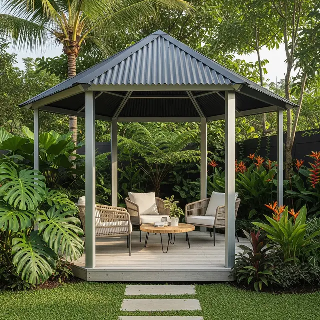 Gazebo Baja Ringan yang Estetik di Halaman Rumah Tropis