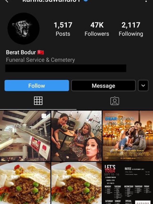 Tampilan akun Instagram Karina Suwandi (Instagram/ karina.suwandi81 via Kapanlagi.com)