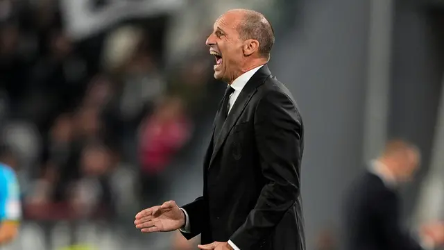 Massimiliano Allegri di laga Juventus vs AC Milan di pekan ke enam Serie A 2025/2026 di Allianz Stadium, Senin (06/10/2025). (Fabio Ferrari/LaPresse via AP)