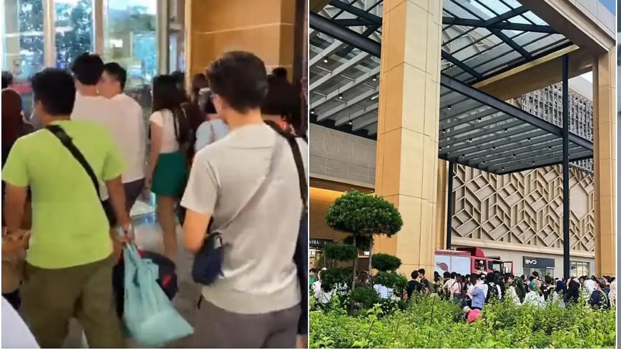 Pembeli di The Mall, Mid Valley Southkey Johor Bahru Malaysia mengatakan mereka disuruh meninggalkan lokasi tanpa diberikan alasan tertentu yang ternyata ancaman bom. (X/Mienahuhu, Arif E)