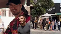 Seorang penjual pempek di kawasan Tanjung Duren Jakarta Barat disebut mirip pesepak bola David Beckham. (Dok: TikTok&nbsp;@gina_angelina )