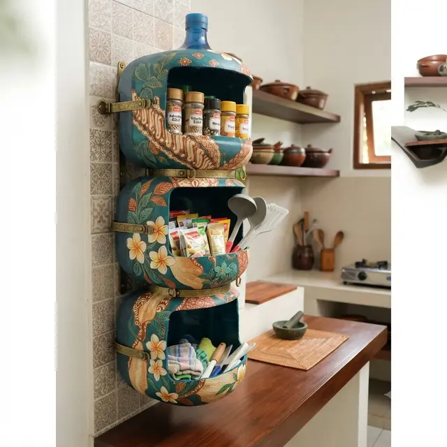 Inspirasi rak penyimpanan dari galon bekas untuk dapur mungil model gantung di dinding