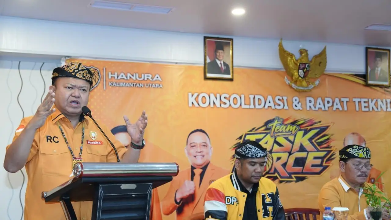 Ketua Tim Satuan Tugas (Satgas) atau Task Force DPP Hanura, Patrice Rio Capella saat menghadiri Konsolidasi dan Rapat Teknis Tim Task Force tingkat DPC se-Provinsi Kalimantan Utara di Hotel Swissbell, Tarakan, Jumat (21/8/2026) (Istimewa)