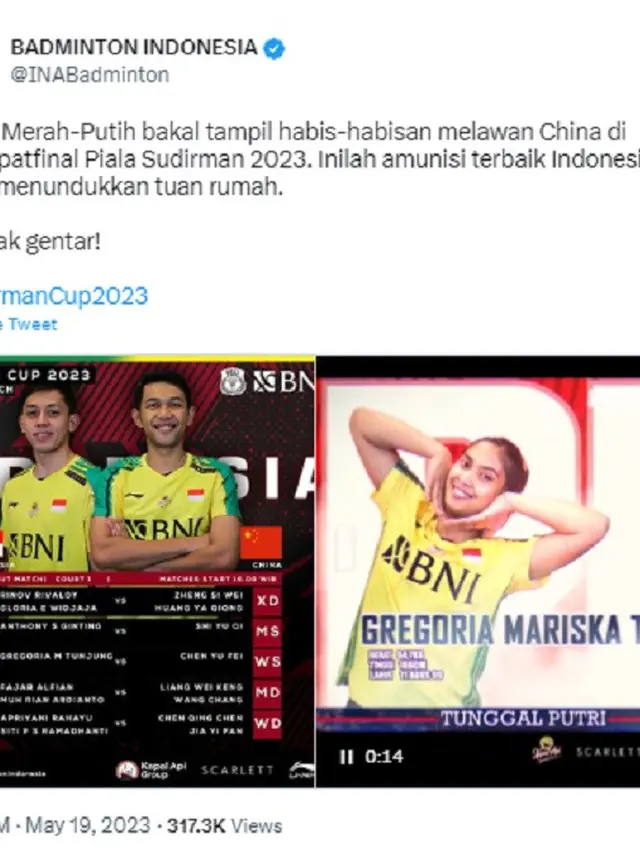 Piala Sudirman 2023 (Foto: Twitter/@INABadminton)