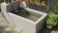 7 Inspirasi Kolam Ikan Semen Mini yang Cocok Dipadukan dengan Kebun Sayur Vertikal
