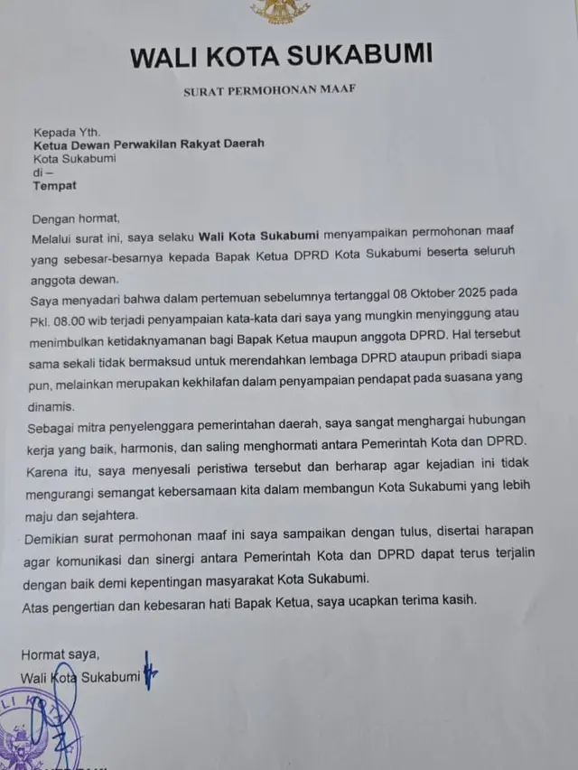 surat walikota sukabumi minta maaf