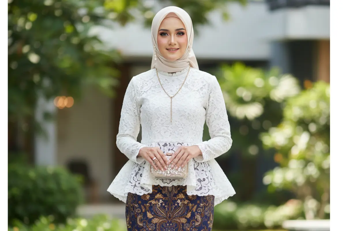 Model Gamis Batik Campur Brokat (Foto: Gemini AI)
