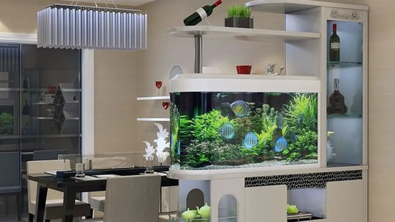 Kolam Ikan Minimalis di Dapur dengan Aquarium