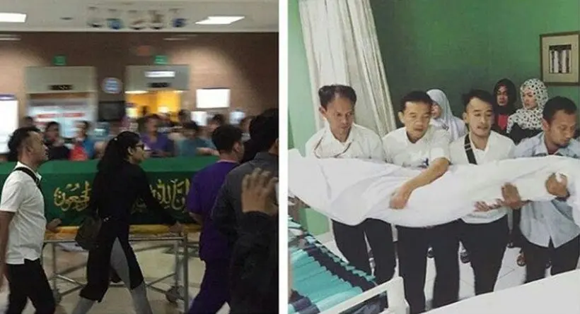 Ruben Onsu terlihat memindahkan jenazah Julia Perez yang sudah dikafani. (Instagram ratu_nyinyir)