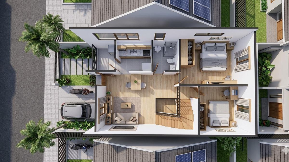 7 Desain Rumah 2 Kamar Type 36 di Lahan Sempit Memanjang