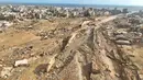 Pemandangan Kota Derna, Libya, Selasa (12/9/2023). Badai Daniel menyebabkan banjir dahsyat seperti tsunamin di Libya. (AP Photo/Jamal Alkomaty)