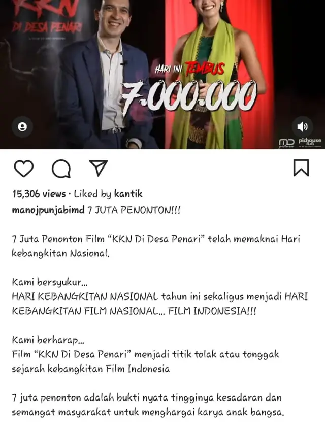 Unggahan Manoj Punjabi soal KKN Di Desa Penari yang memperoleh 7 Juta Penontoneh 7 j