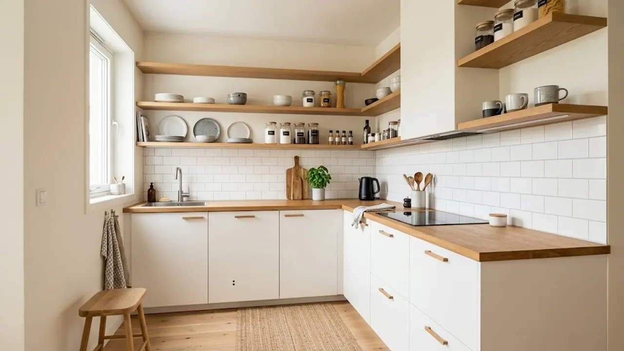 Desain Dapur Kecil dengan Rak Terbuka