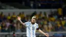 Ekspresi Lionel Messi saat pertandingan Brasil kontra Argentina dalam Kualifikasi Piala Dunia 2018, di stadion Mineirao, Belo Horizonte, Brasil (10/11). (Reuters/Cristiane Mattos)