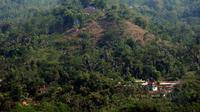 Situs megalitikum Gunung Padang dilihat dari bukit batu di Kampung Cimanggu, Cianjur, Jawa Barat, (20/9/2014). (Liputan6.com/Helmi Fithriansyah)