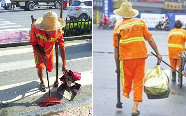 Kakek Deng saat bekerja menyapu jalan agar tetap bersih | Photo: Copyright shanghaiist.com